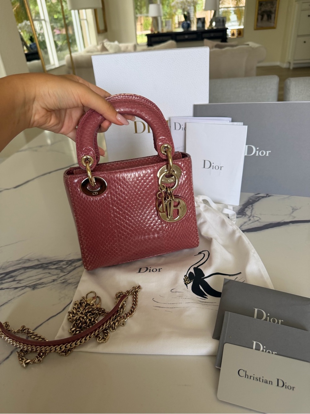Authentic Mini Lady Dior in Blush Python with Gold Hardware — FULL SET from 2019 - Picture 9 of 16